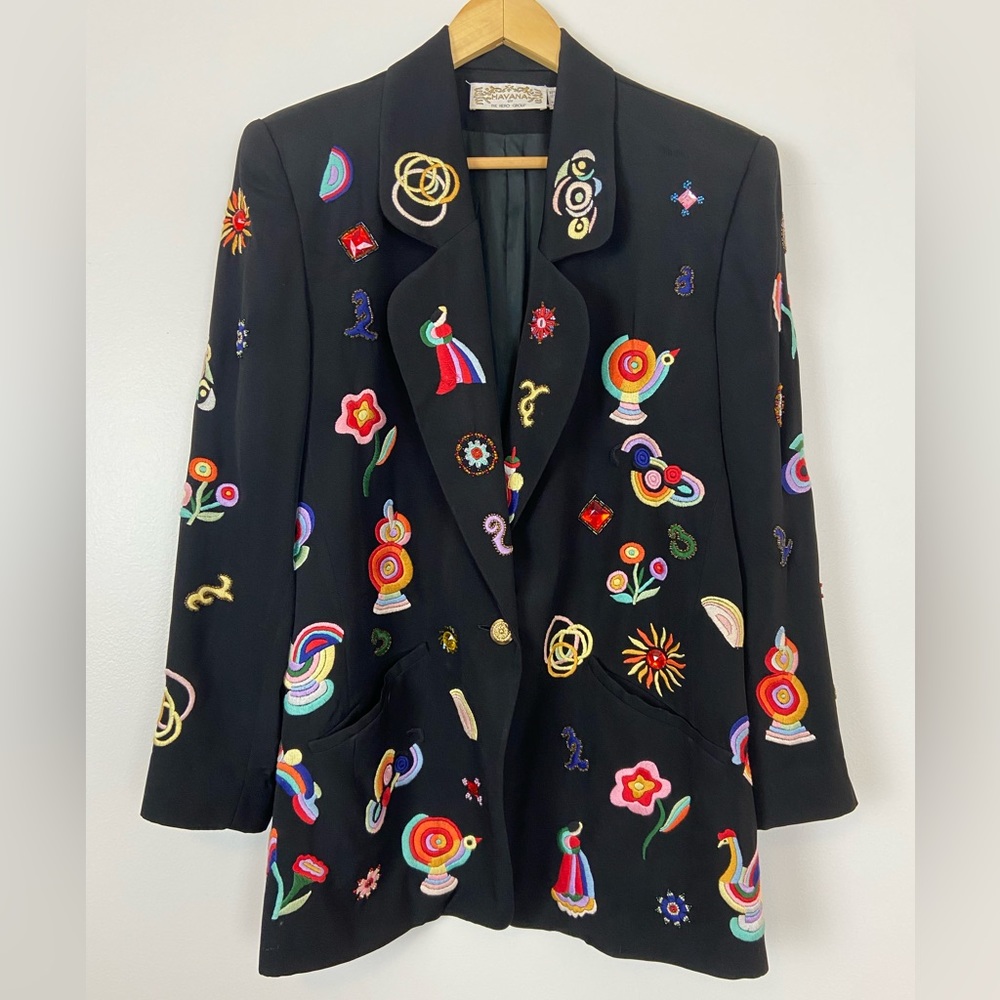 Black Embroidered Floral Blazer Jacket